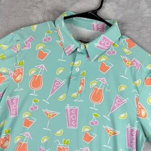 Tipsy Elves Polo Mens Small Geometric Cocktails Performance Tech Stretch Wicking